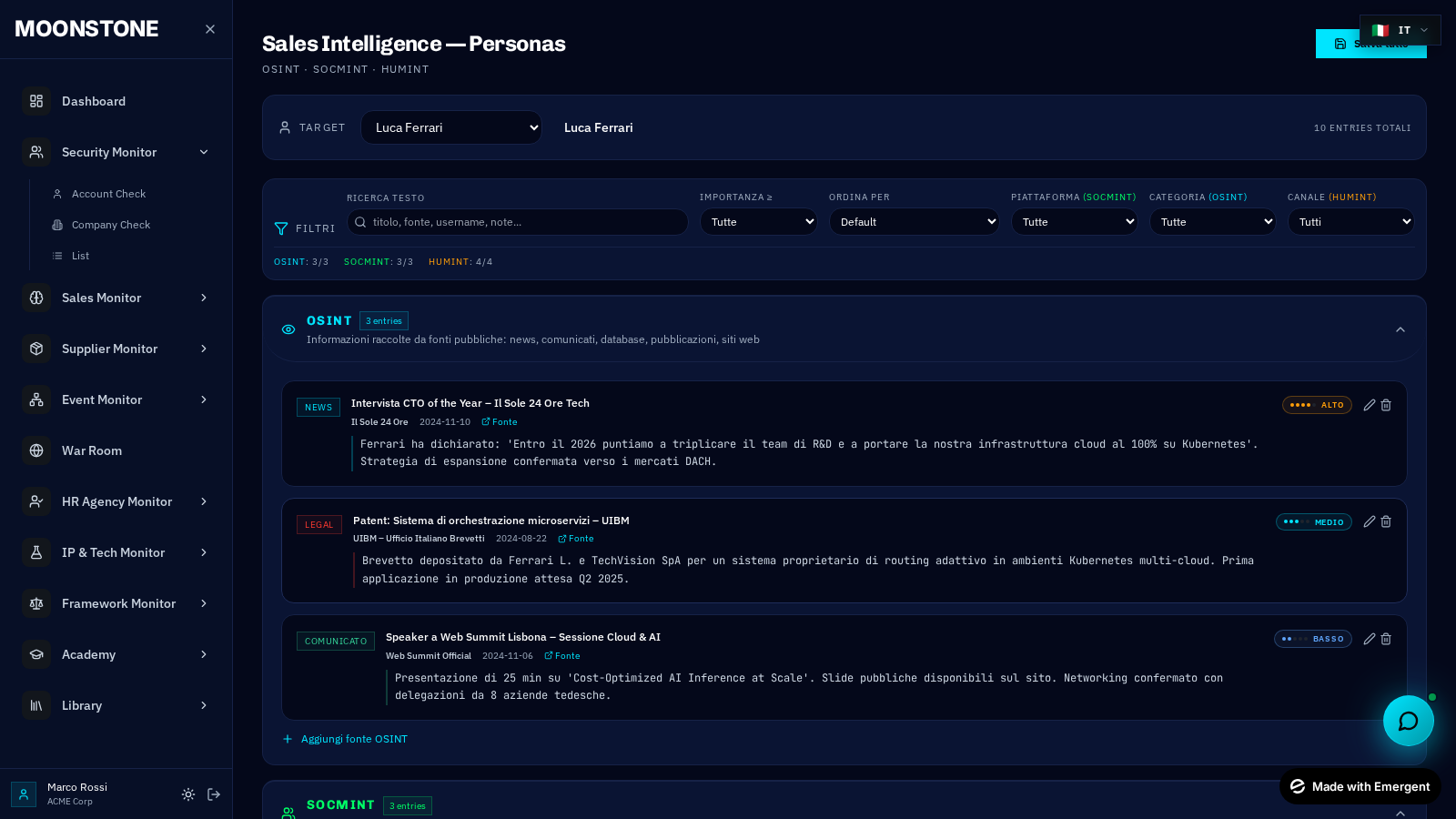 OSINT · SOCMINT · HUMINT in un click